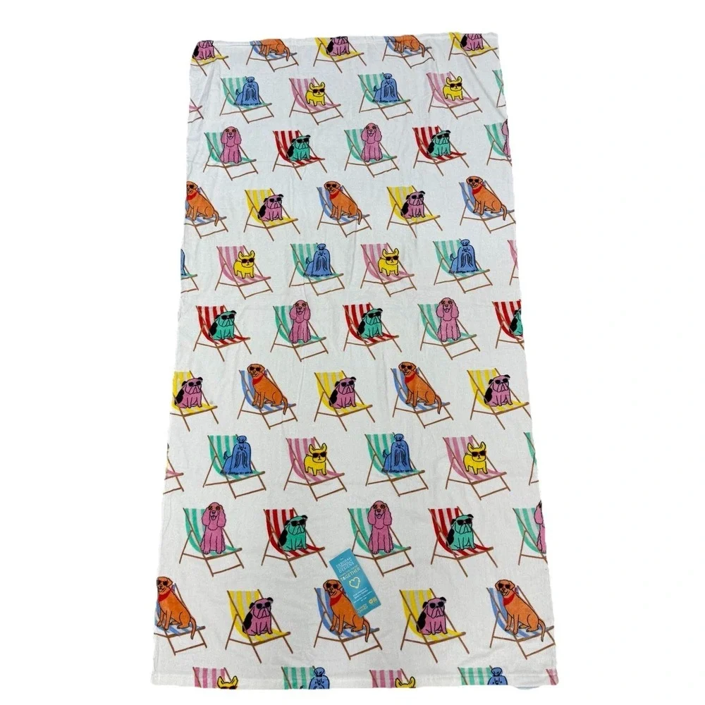 NEW Deborah Connolly Beach Towel DOGS ON CHAIRS 36 x 68 Eco Friendly Dog Print